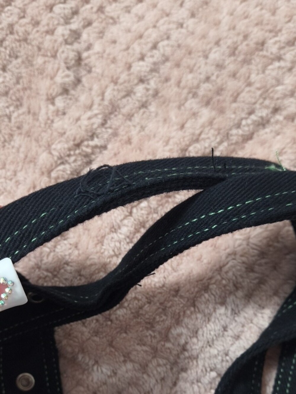 Kids Black Canvas Shoulder Bag with Green Stitching - Picture 2 of 2
